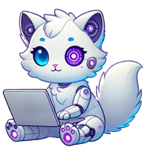 AI-katten Melson, webbplatsens maskot, som hjälper användare att använda generativ AI.